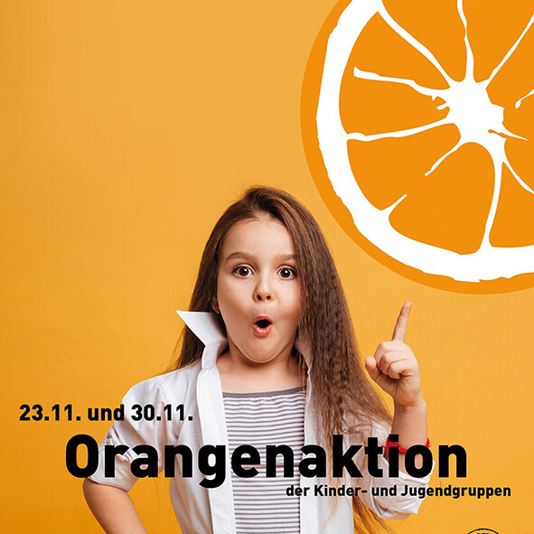 Flyer Orangenaktion: Spendenaktion der Evangelischen Jugend Stuttgart für Kinder in Rumänien. Engagiert!
