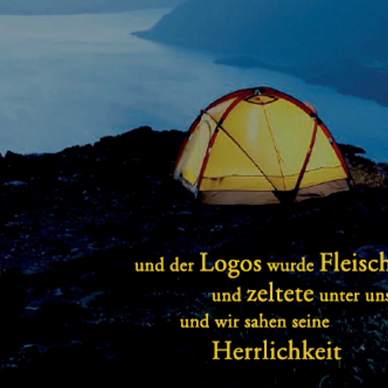 Evangelische Jugend Stuttgart: CM Logos Karte 2018 mit Zelt und Berglandschaft.