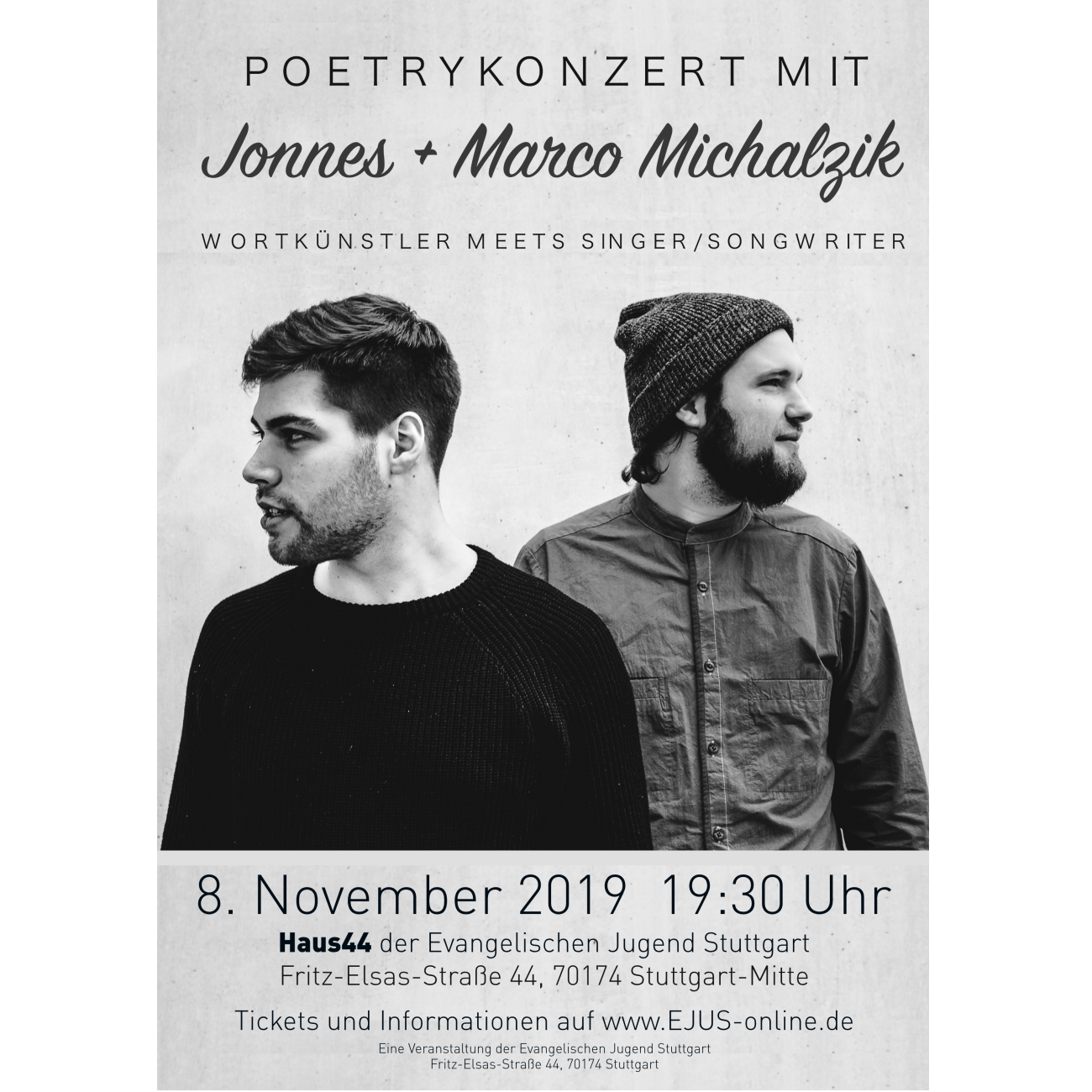 Marco Michalzik & JONNES Poetry-Konzert: Wortkünstler und Singer/Songwriter in Stuttgart.