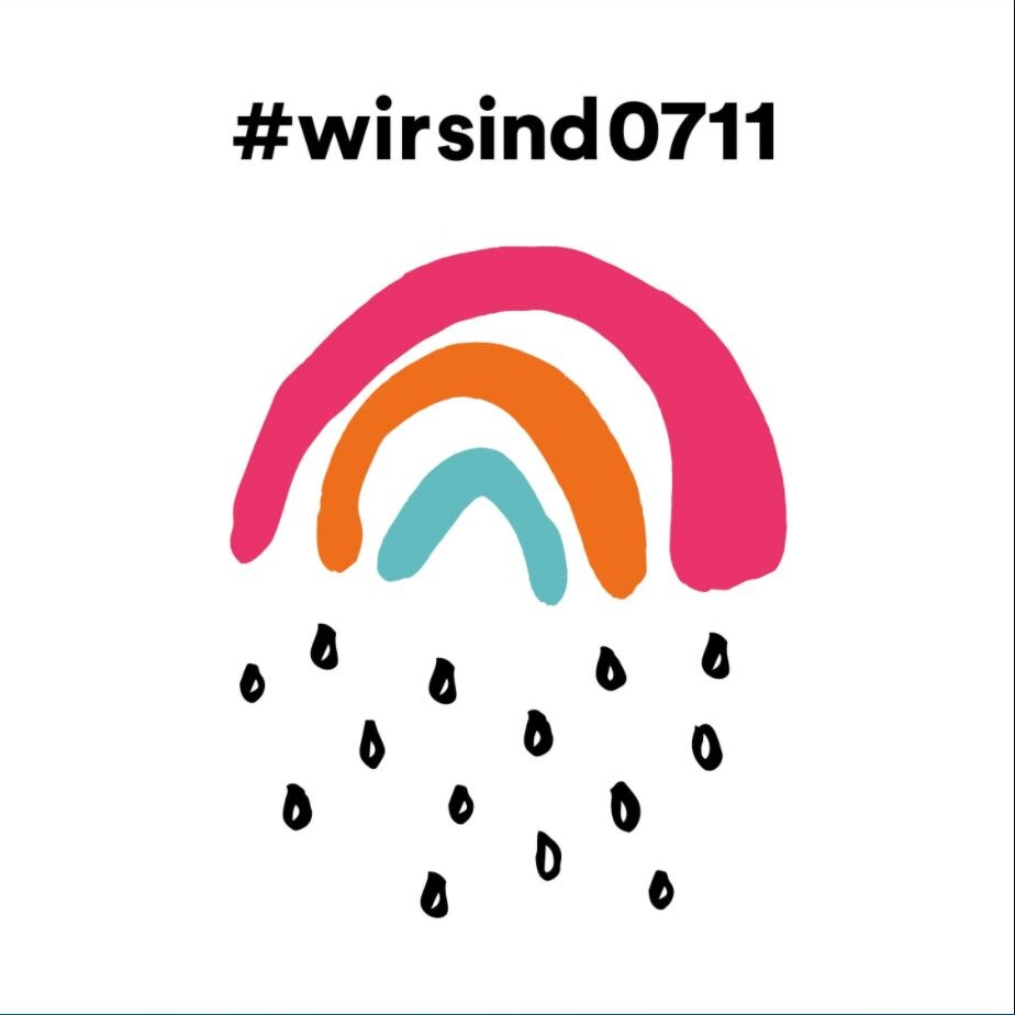 #wirsind0711 Regenbogen mit Tropfen. Stuttgart Community Zeichen.